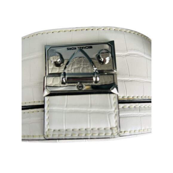 Michael Kors White Crossbody Serena Croc Embossed Small Circle Wedding Handbag - Picture 10 of 16